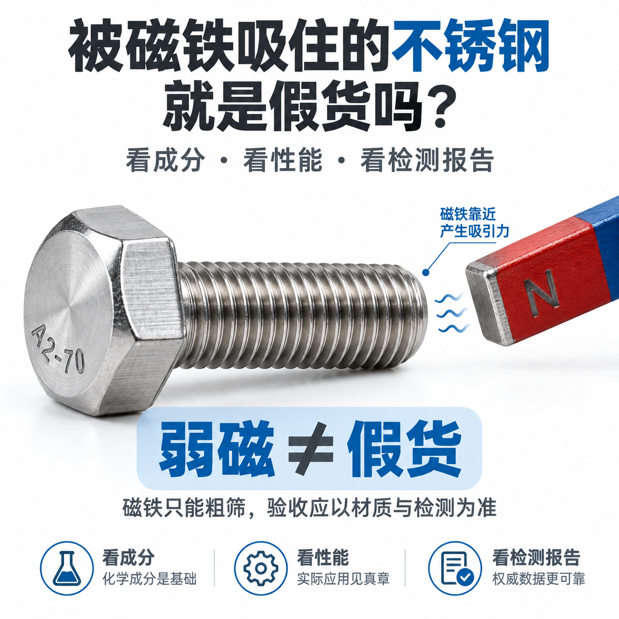 被磁铁吸住的不锈钢非标螺丝就是假货吗？