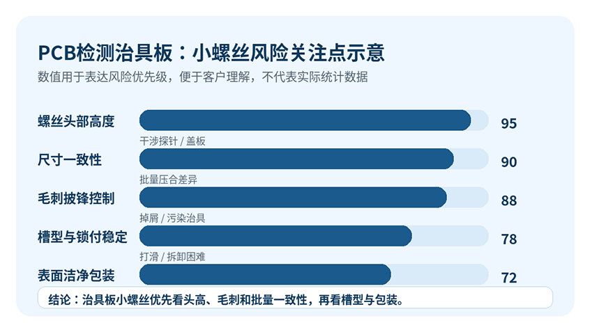 PCB检测治具板小螺丝风险关注点柱状图