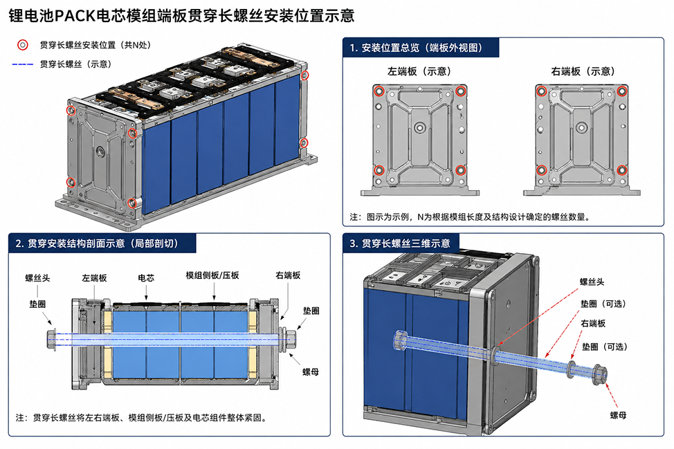 长螺丝贯穿电池组示意图