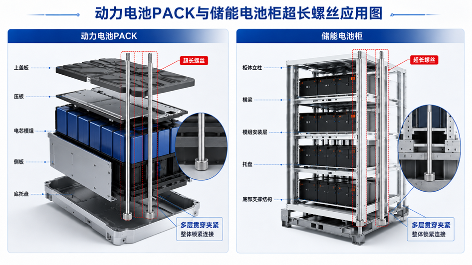 动力电池PACK与储能电池柜超长螺丝应用图