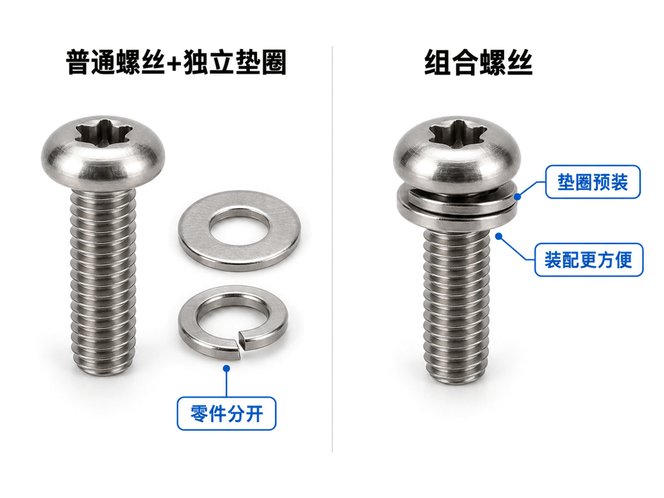 普通螺丝与组合螺丝对比